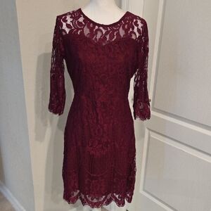 Elegant Lace Burgundy Dress